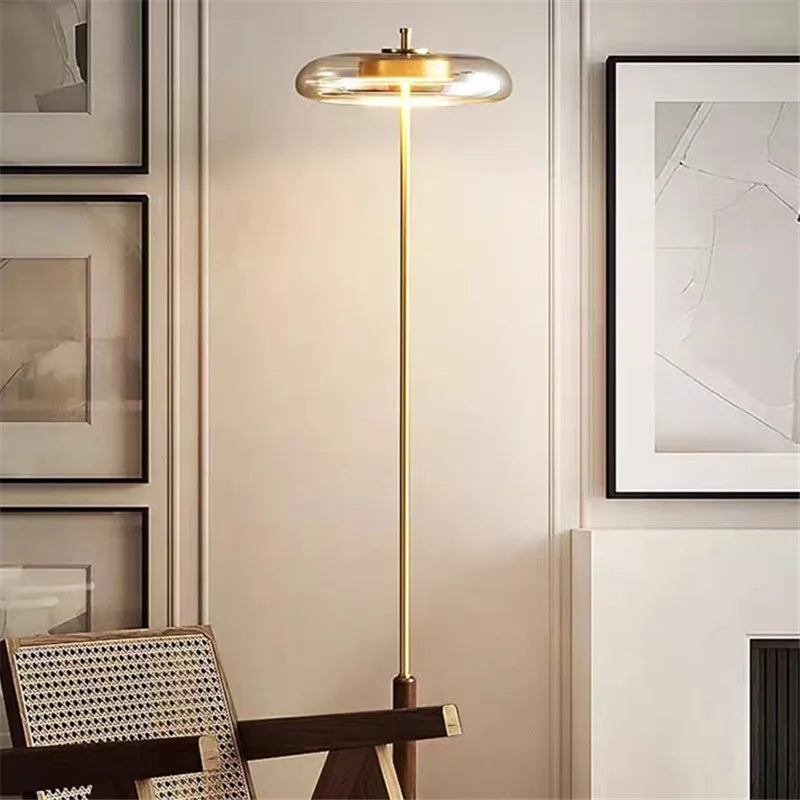 Lyxig Guld Glasgolvlampa Retro – Svamp Metalldesign