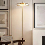 Lyxig Guld Glasgolvlampa Retro – Svamp Metalldesign