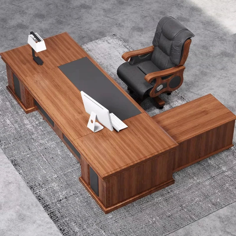 L-format Executive Skrivbord Trä – Förvaring