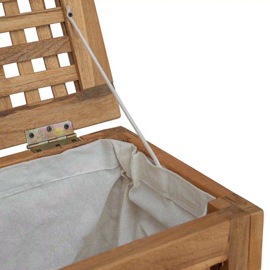 Tvättkorg Massivt Teak 35×25×60 cm – Naturlig Rustik Badrum & Sovrum