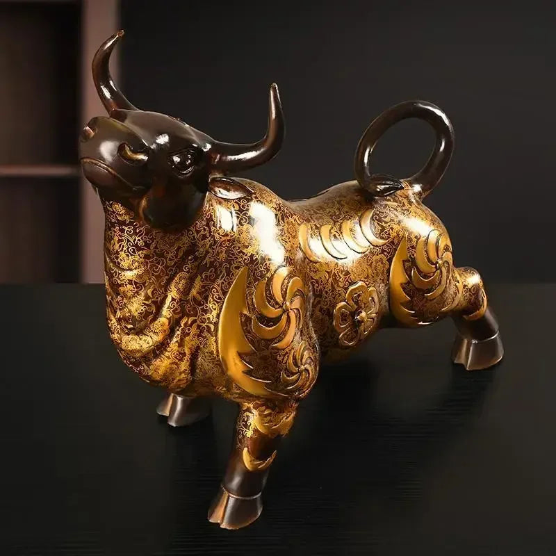 Feng Shui Koppar Ko Ornament Handmålad – Hemma & Kontor Skrivbordsdekor