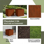 2-Pack Corten-stål Planteringskrukor 49×47×46 cm – Rostig Look Trädgård