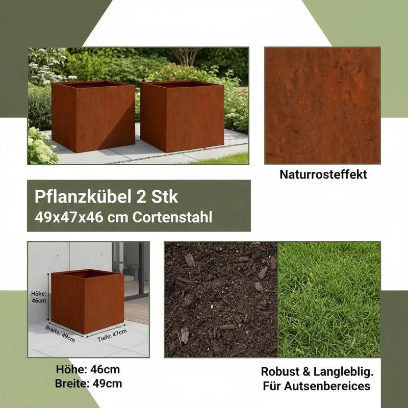 2-Pack Corten-stål Planteringskrukor 49×47×46 cm – Rostig Look Trädgård
