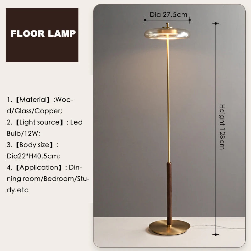 Lyxig Guld Glasgolvlampa Retro – Svamp Metalldesign