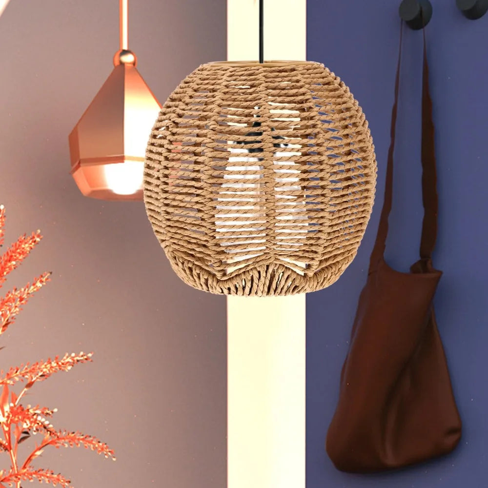 Boho Wickerlampskärm 15 cm Papperslina – E27/E26 Hänglampa Dekorativ