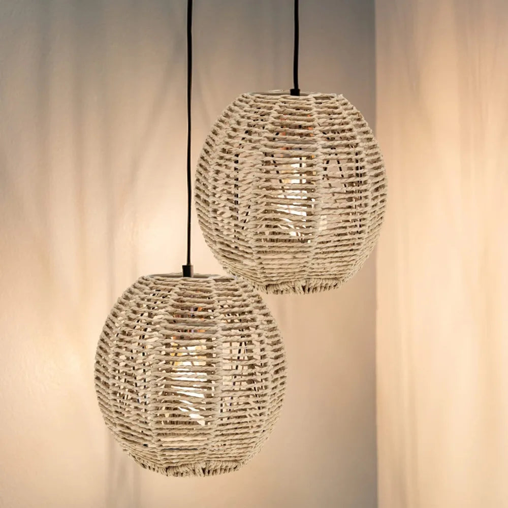 Boho Wickerlampskärm 15 cm Papperslina – E27/E26 Hänglampa Dekorativ