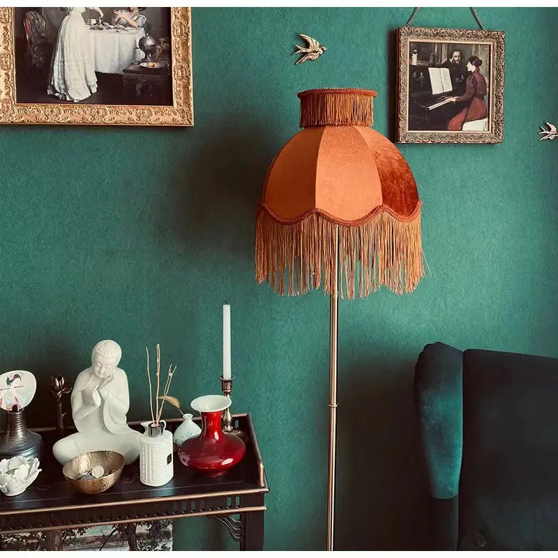 Sammet Tofsgolvlampa – Lyxig Handgjord Retro