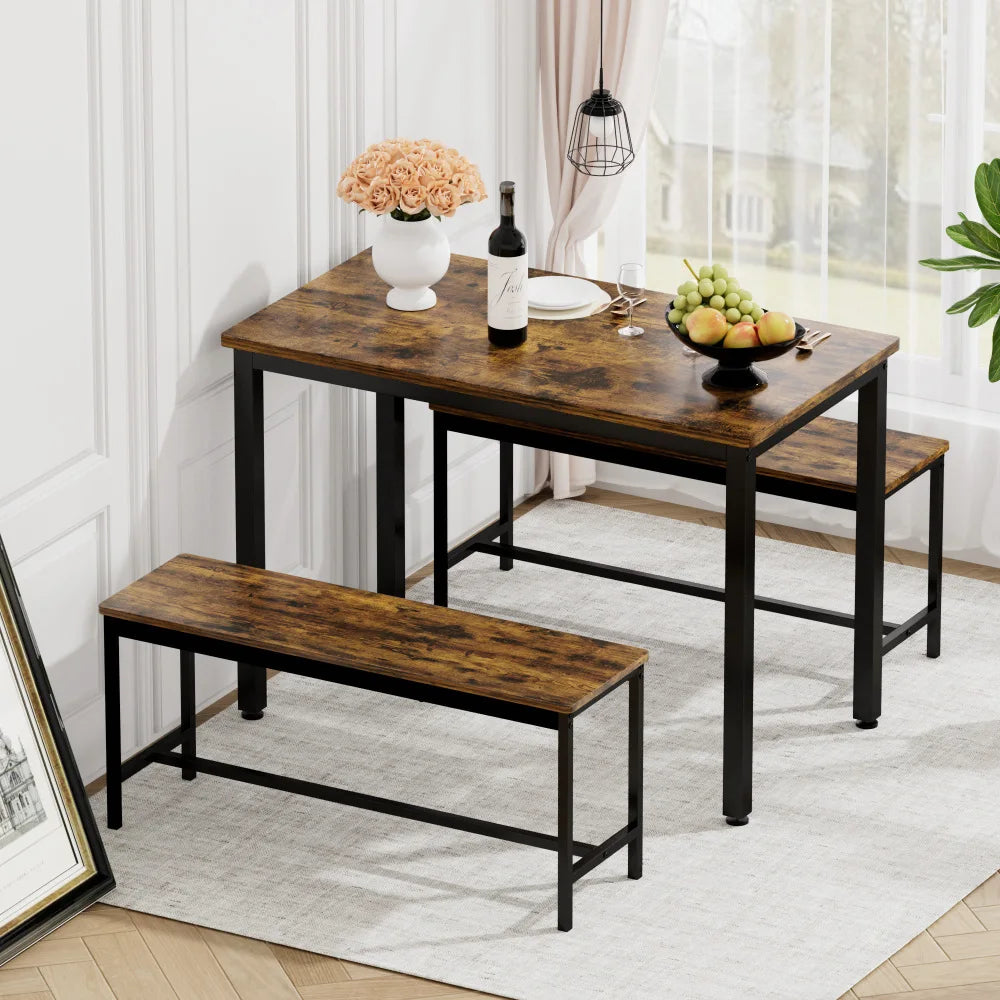 Industriellt Matbordsset – Bord & 2 Bänkar 110x60 cm