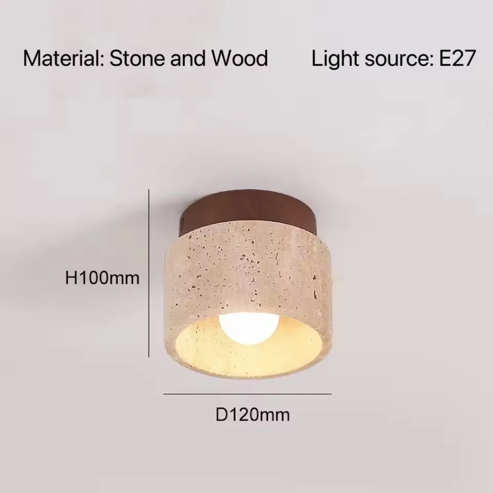 Cylindrisk Travertin Taklampa – Äkta Sten Downlight E27