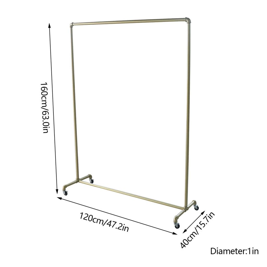 Guld Klädstell 45 kg Rullande 120×40×160 cm – 4 Bromsbara Hjul Butik & Sovrum
