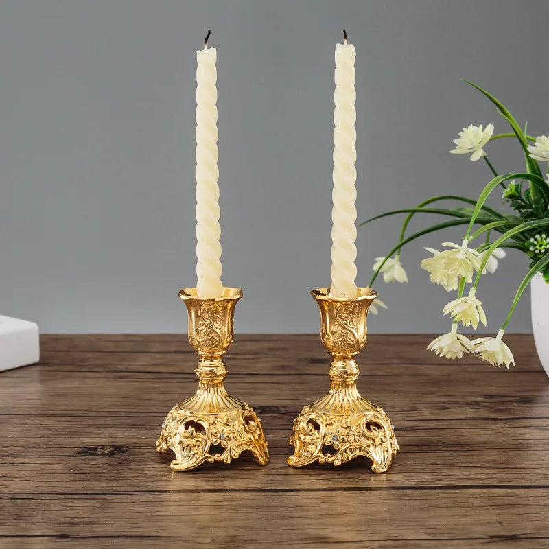 2-Pack Guld & Silver Ljusstake Europeisk – Bröllop Metallantik Bordsdekor