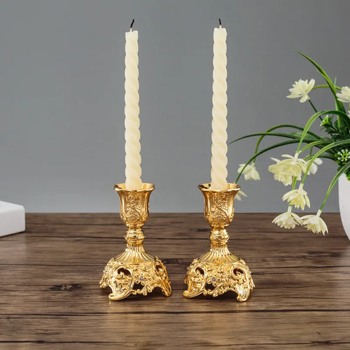 2-Pack Guld & Silver Ljusstake Europeisk – Bröllop Metallantik Bordsdekor