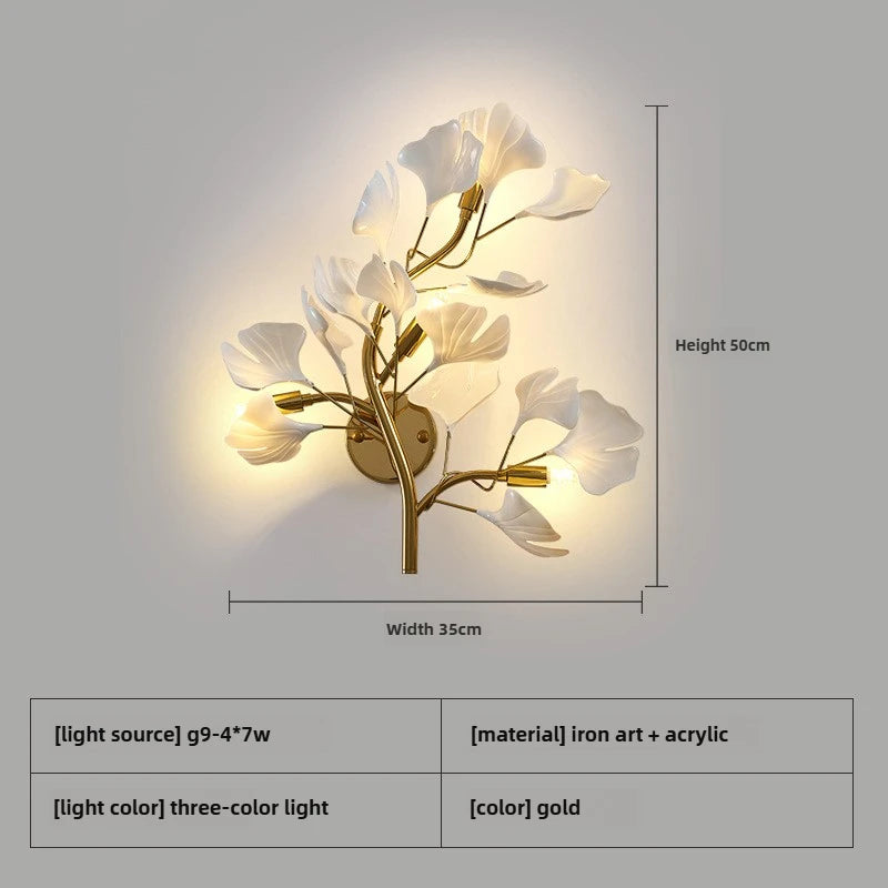 Lyxig Akryl Ginkgoblad Vägglampa – Nordisk LED Vardagsrum Bakgrundsvägg & Hall