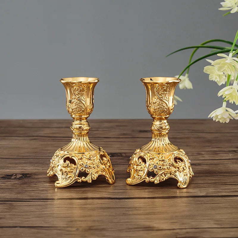 2-Pack Guld & Silver Ljusstake Europeisk – Bröllop Metallantik Bordsdekor