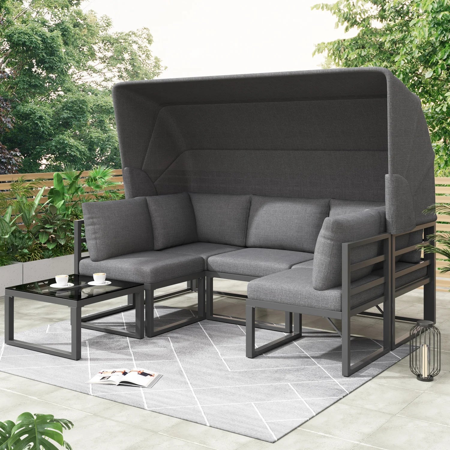 Loungeset med Solskydd – Soffa & Fåtöljer