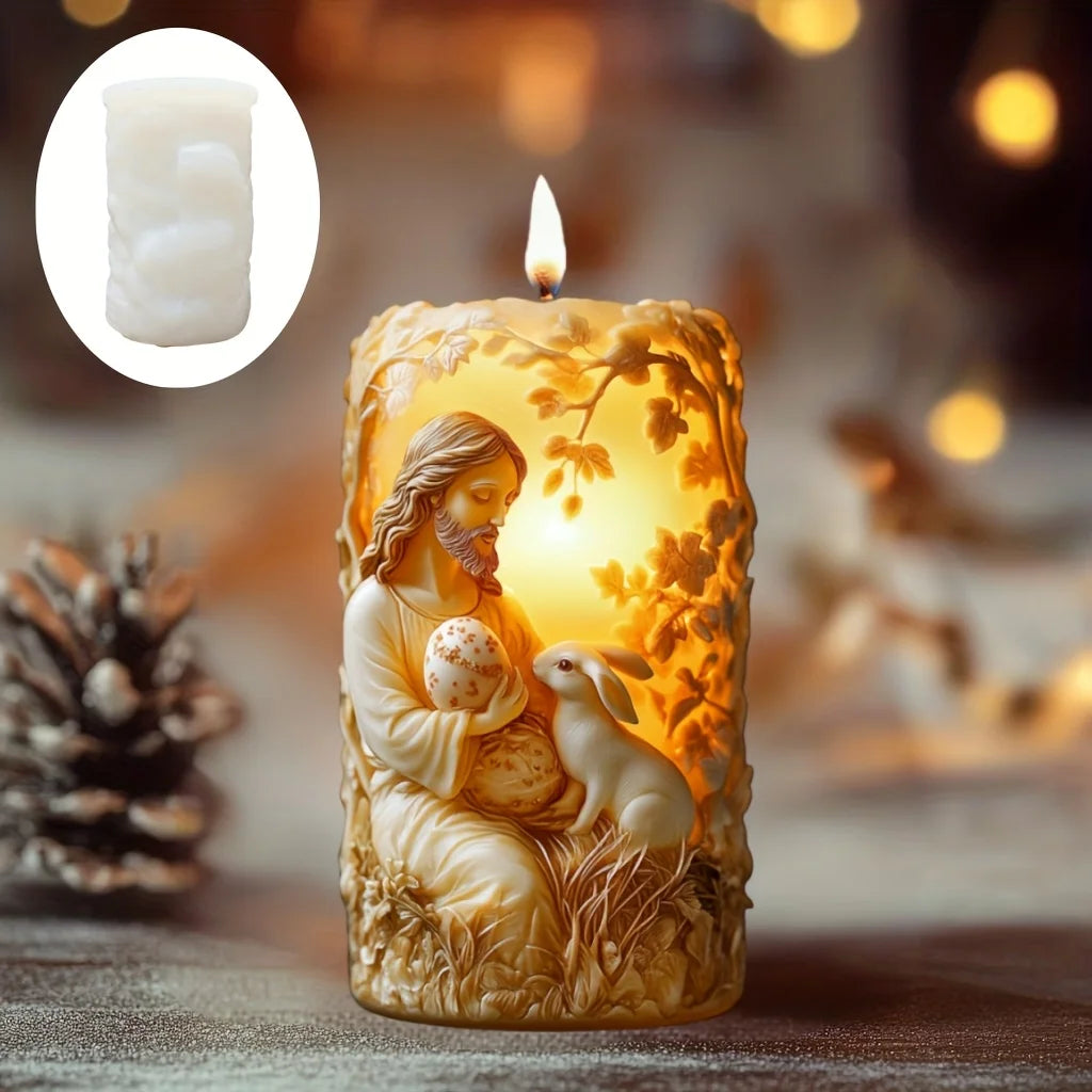 Påskformad Doftljussilikonform – Jesus & Kanin Resin Gjutform Hantverk