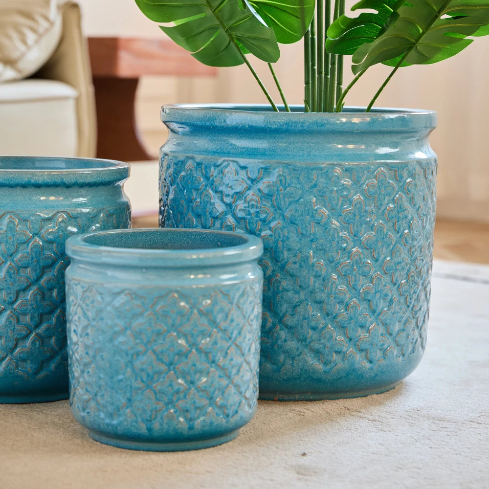 3-Pack Blå Andningsbar Keramikkruka Ø38/30/23 cm – Orkidé Inomhus & Utomhus