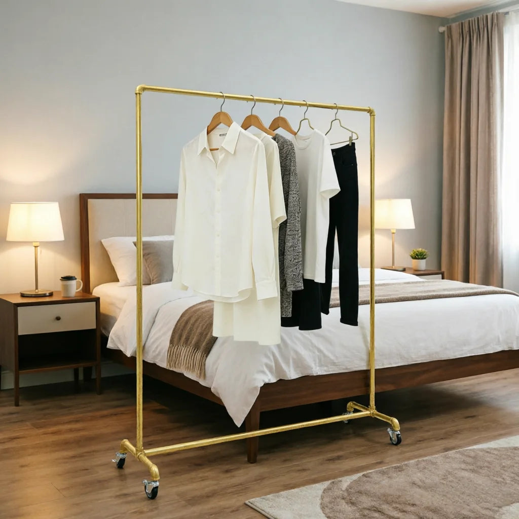 Fristående Klädställ Industriell Stil Rullande – 120×40×160 cm Sovrum & Butik