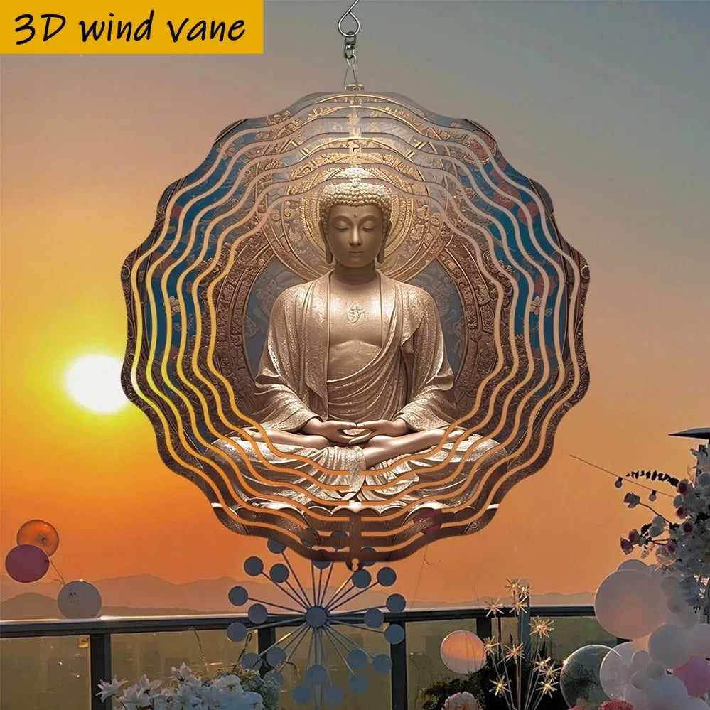 Buddha Staty Gyllene Lotussäte 25,5 cm – 360° Roterande Vindspelkrok