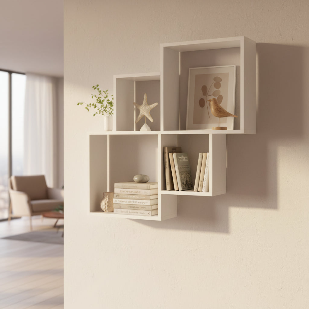 Kubisk Väggshylla Modulär – Modernt Öppet Hyllsystem MDF Flexibel Design