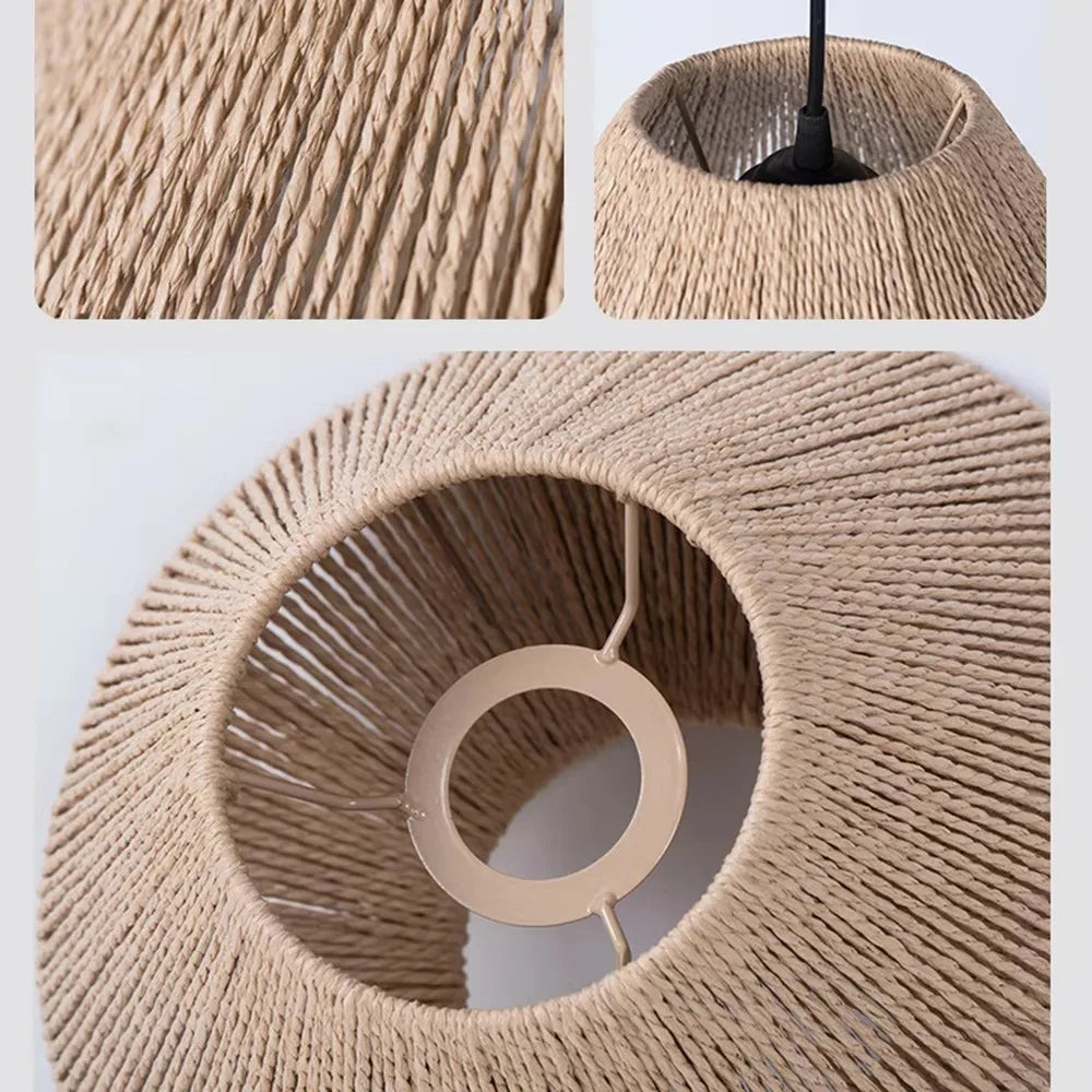 Rustik Rattanlampskärm Handgjord – Boho Hänglampa Pappersflätning