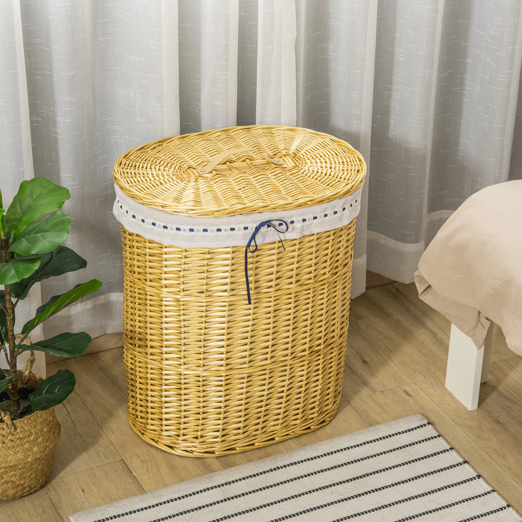 Wickertvättkorg Naturlig Rattan – Avtagbar Innerpåse & Tätande Lock