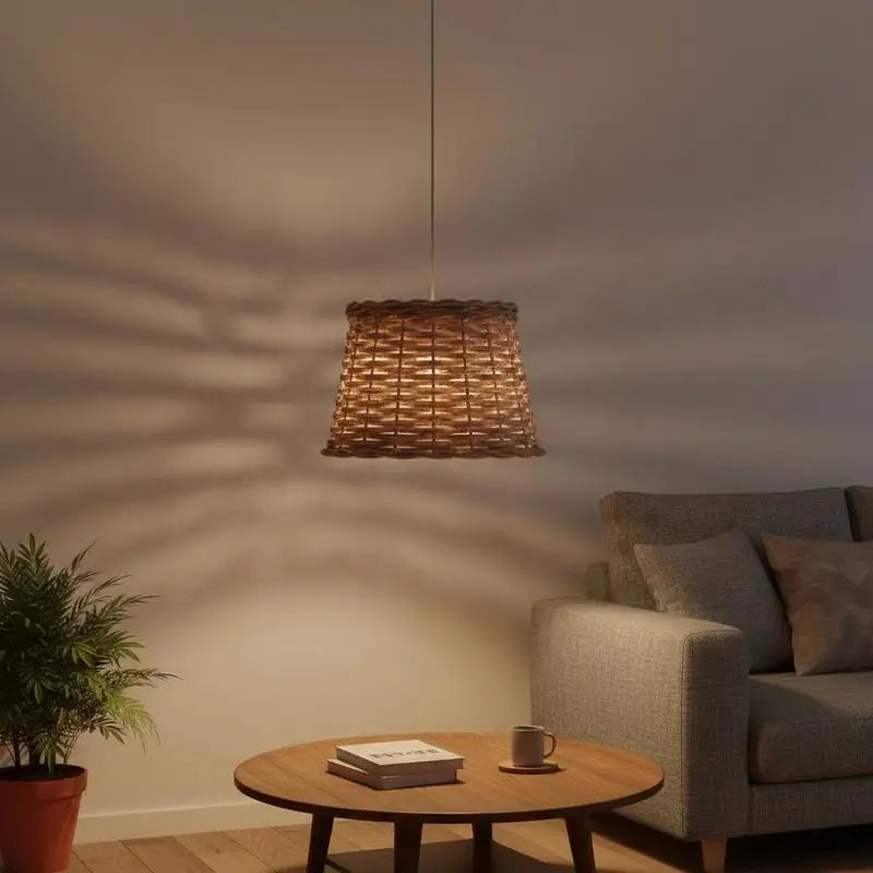 Wickerlampskärm Brun Ø25×17 cm – Naturlig Rattanfläta Bohemisk