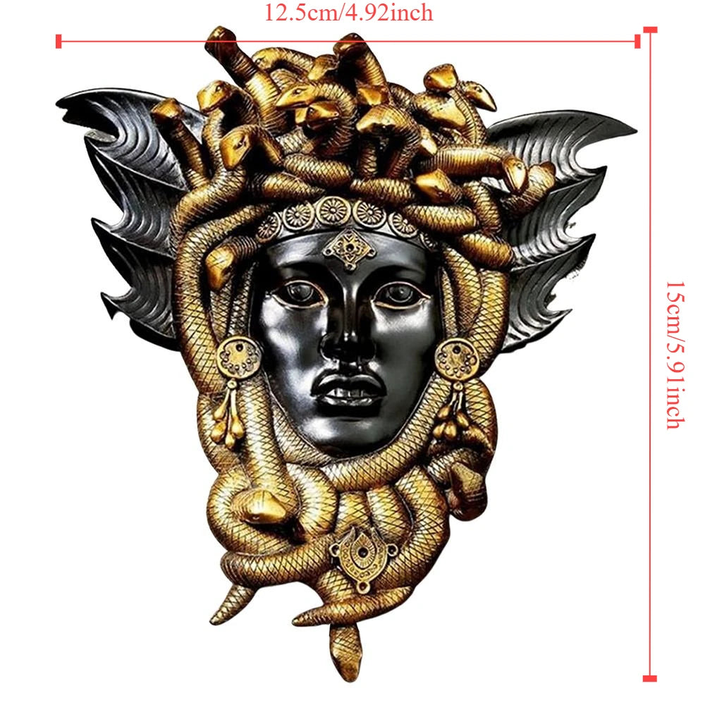 Medusa Huvud Med Ormar Skulptur – Guld Resin Väggplakett Mytologisk