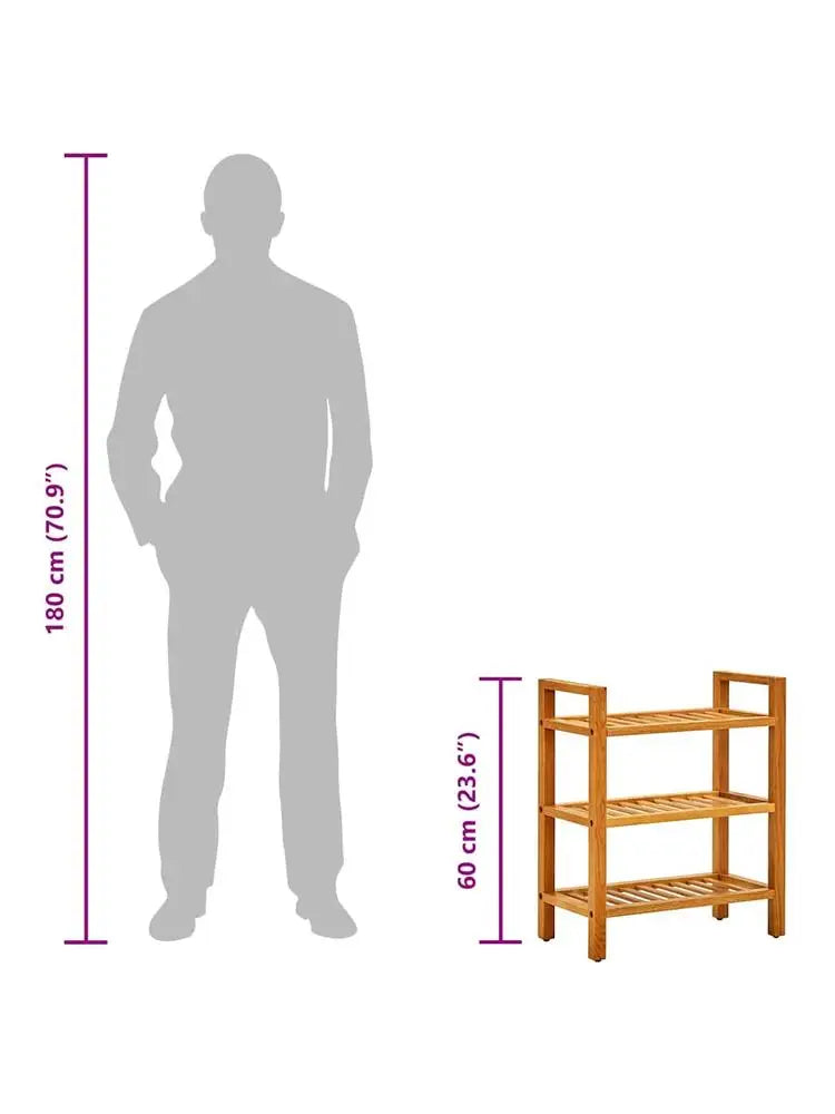 3-Hyllors Massiv Ek Skohylla 50×27×60 cm – Rustik 8 kg/Hylla Hallförvaring