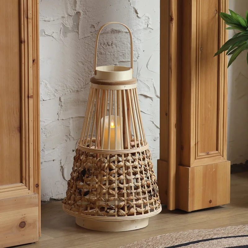 Kinesisk Träskylts Lykta Rushgräs – Wabi-Sabi Candle Holder Modellrum