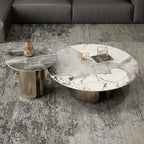 Soffbord Runt Marmoreffekt – Vit Metall