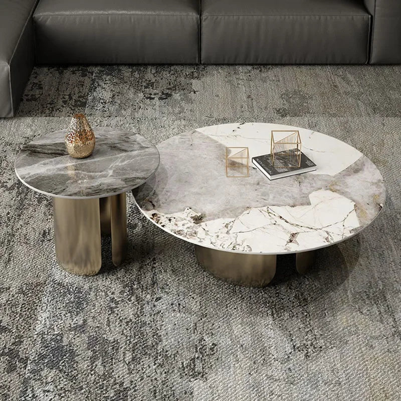 Soffbord Runt Marmoreffekt – Vit Metall