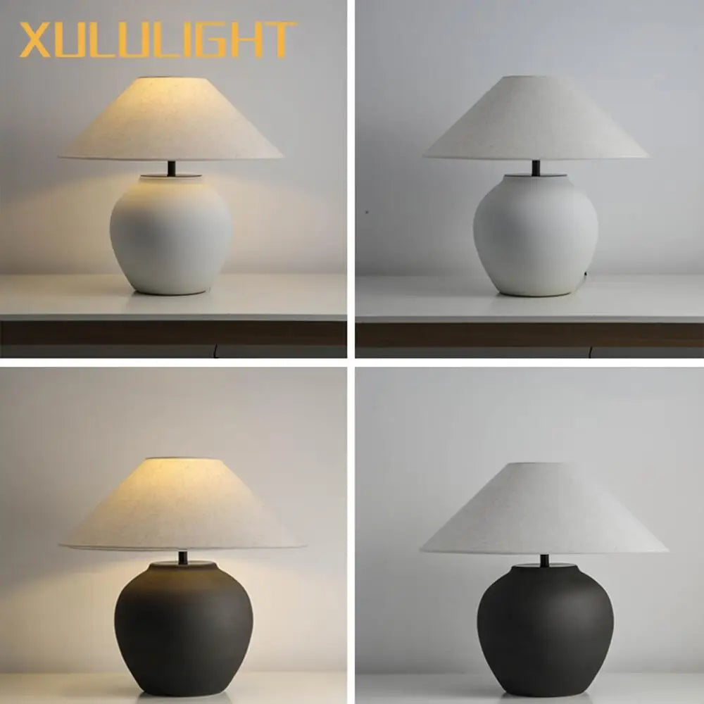 Wabi-Sabi Keramisk Bordslampa Svart – Japansk Retro