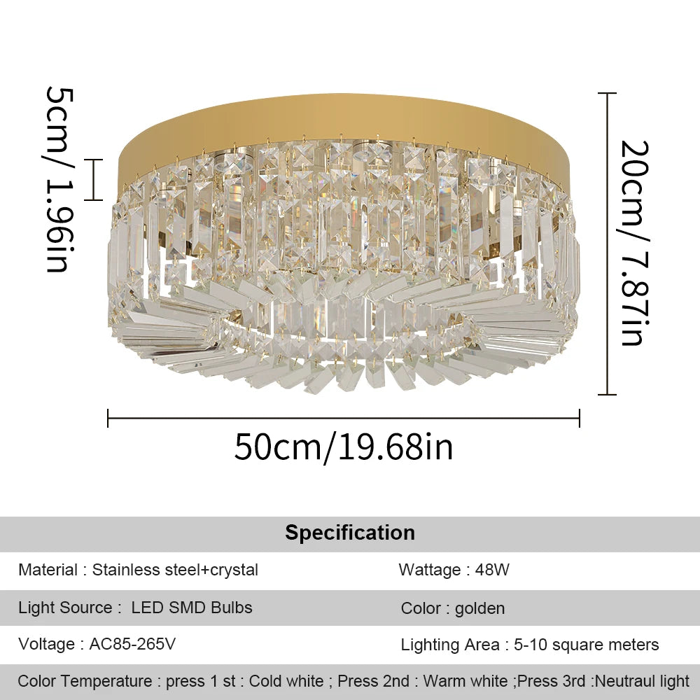 Kristall Takkrona Guld 40-50 cm – Lyxig Modern LED