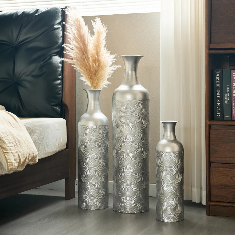 Modern Metallvaser Set 3 Silvervåg 50/66/83 cm – Golvvas Vardagsrum & Hall