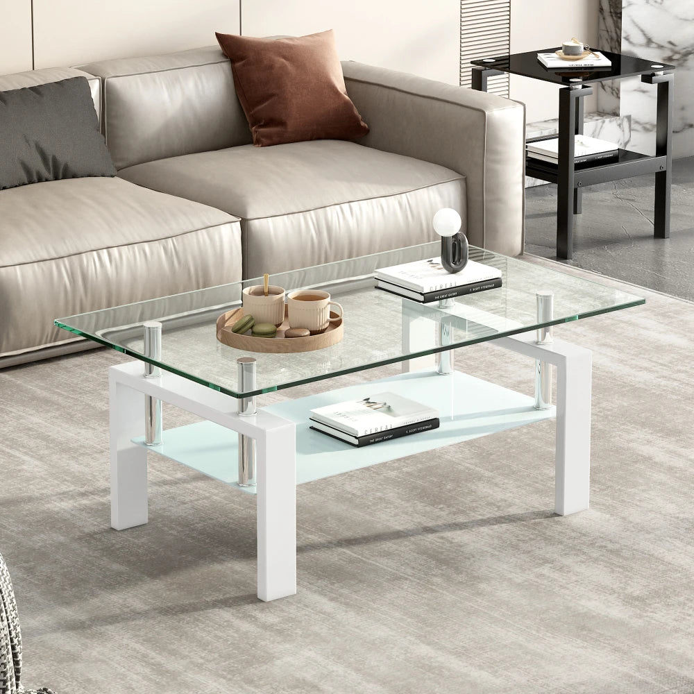 Soffbord Tempererat Glas – Vit, Modern