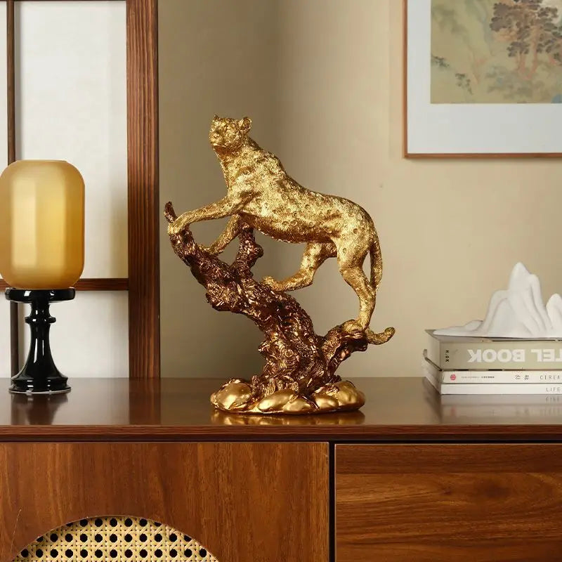 Gyllene Leopard Bokhylldekor – Lyxig Modern Skrivbordsornament Sovrum