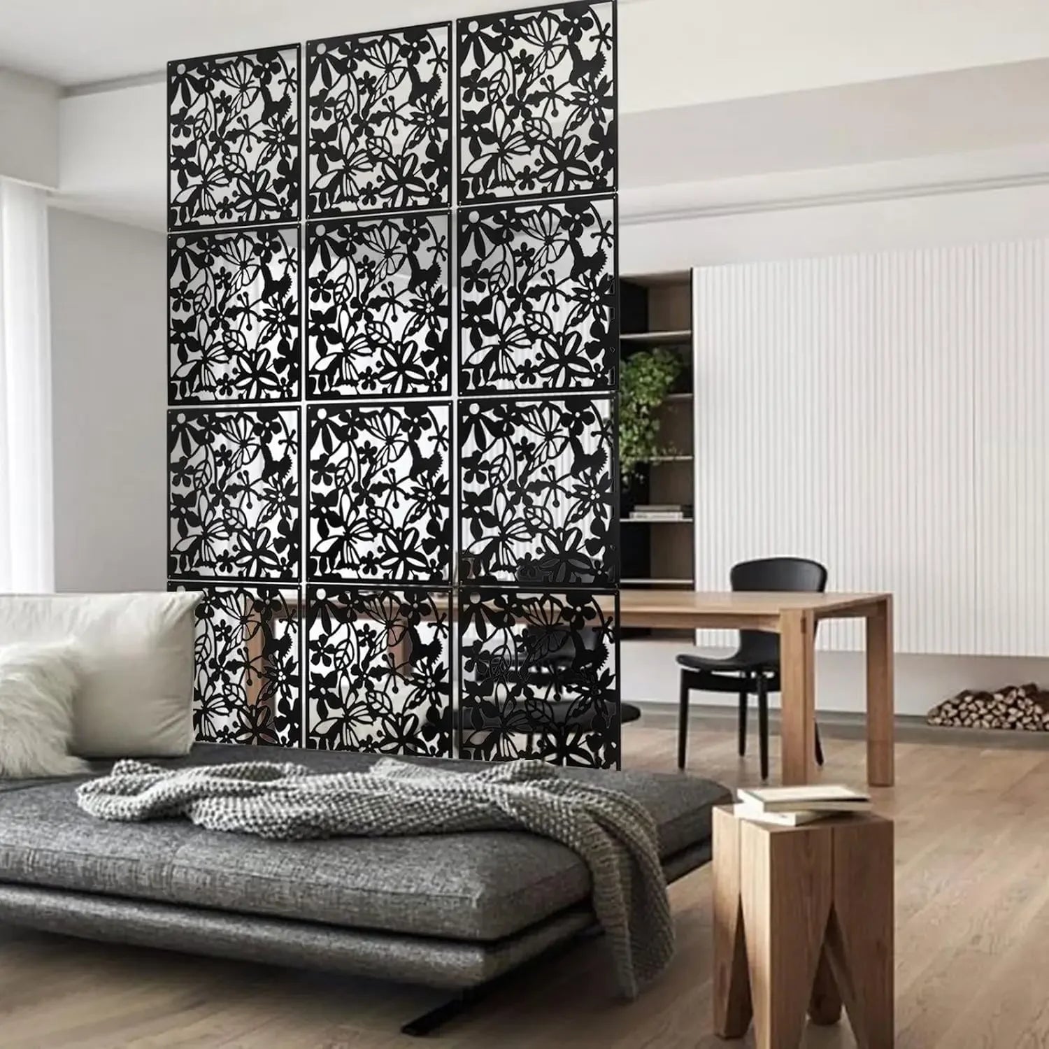 12-Panels Hängande Rumsavdelare Svart Fjäril – PP Privacy Väggpartition