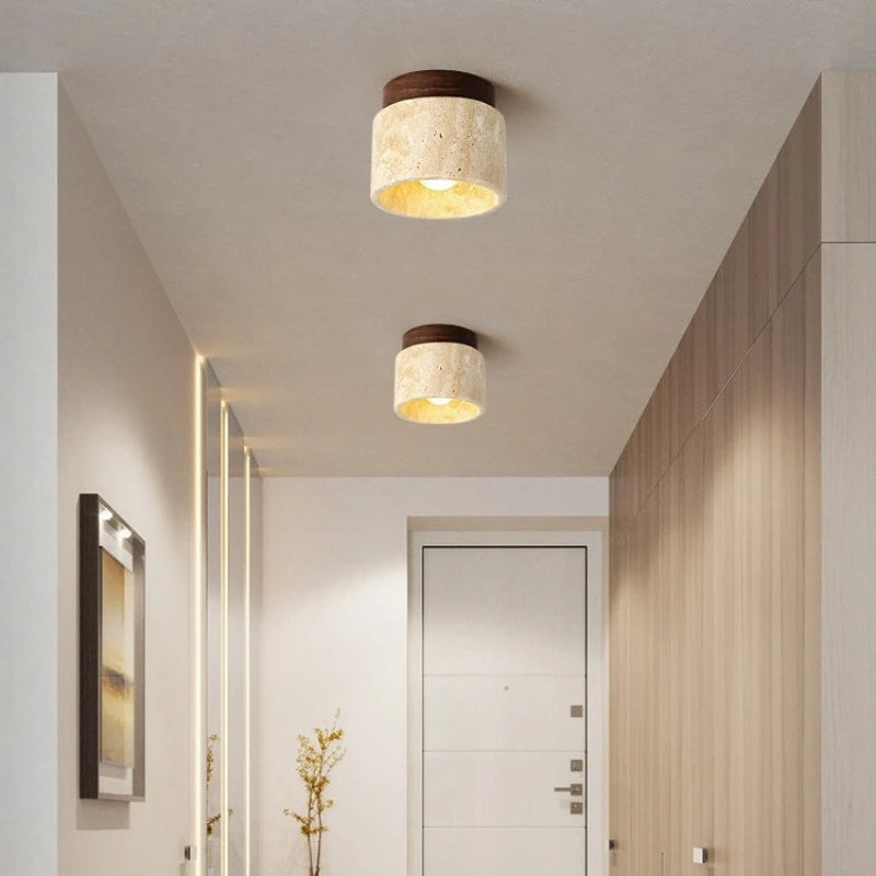 Cylindrisk Travertin Taklampa – Äkta Sten Downlight E27