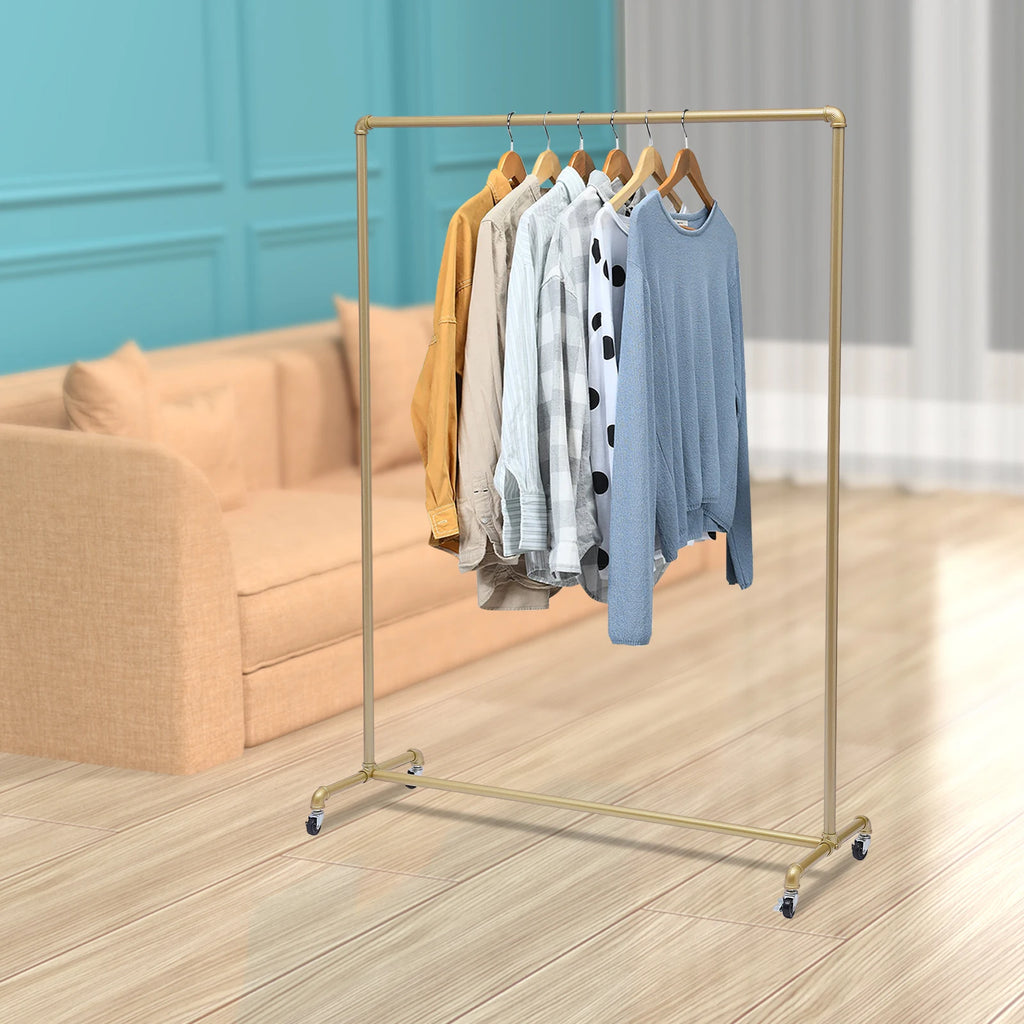 Guld Klädstell 45 kg Rullande 120×40×160 cm – 4 Bromsbara Hjul Butik & Sovrum