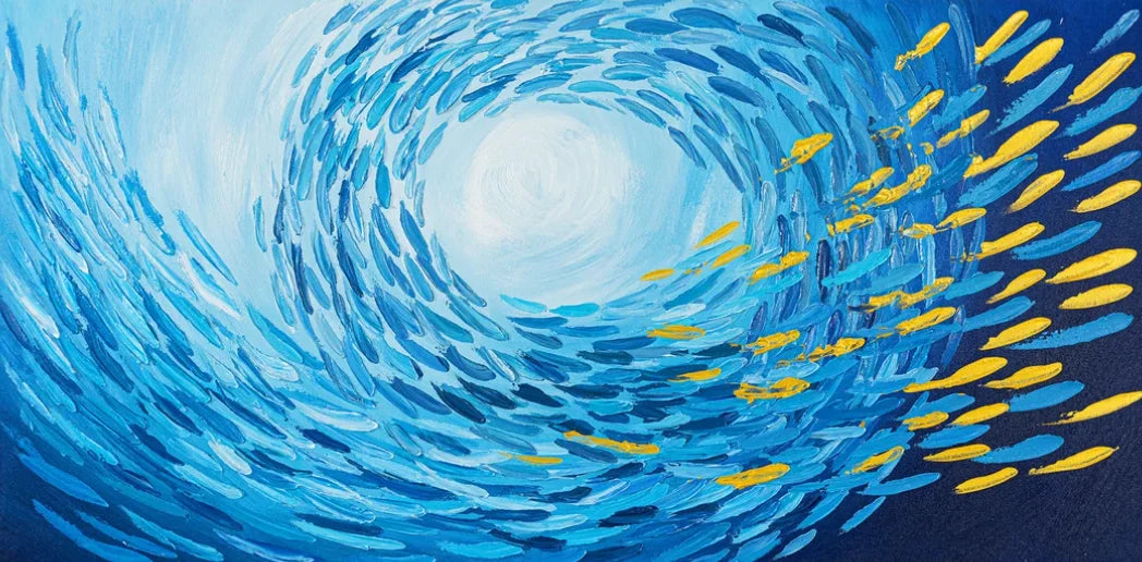 Nordisk Abstrakt Blå Fisk Canvasmålning – Stor Graffiti Poster Vardagsrum