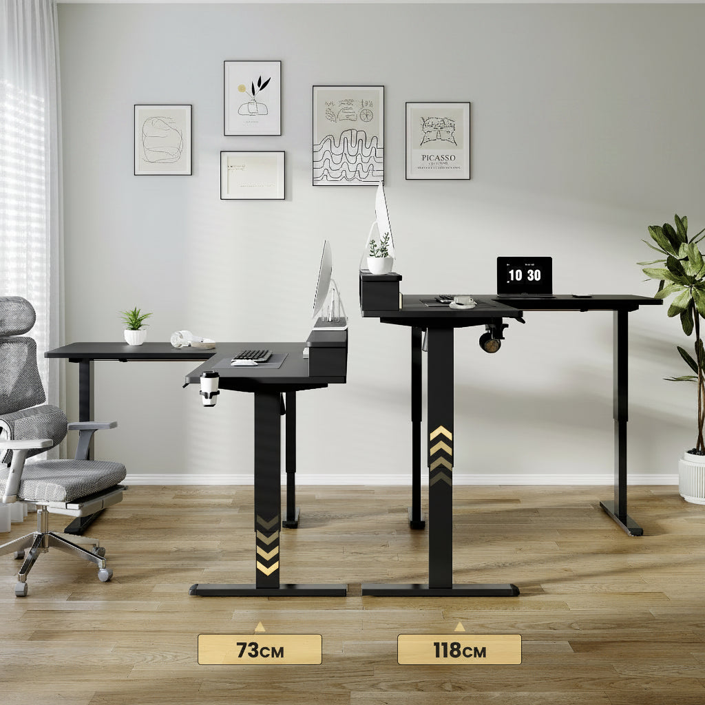 L-format Skrivbord Höj/Sänkbart – Eluttag