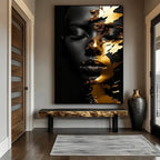 Afrikansk Kvinna Guldton Canvas Poster – Modern Konst Vardagsrum & Sovrum