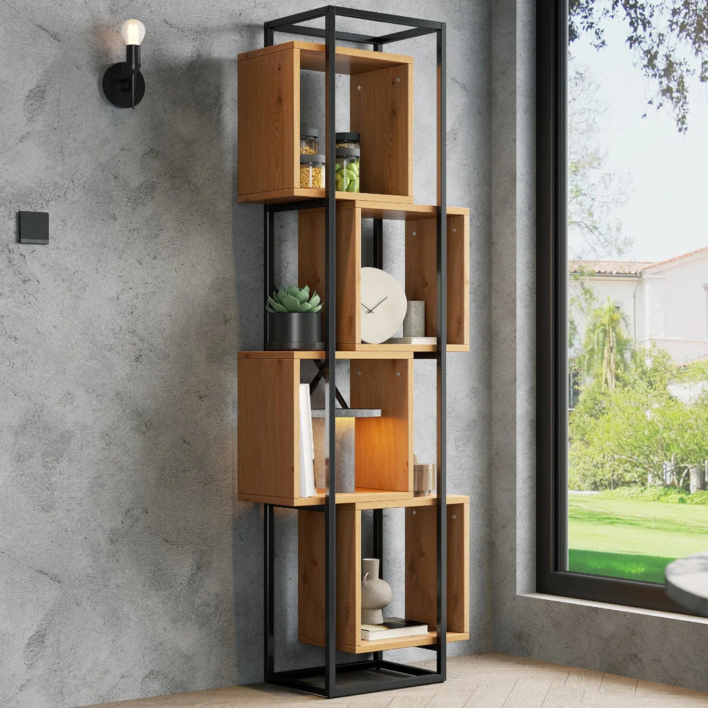 Öppen Bokhylla Metall & MDF 59×30×180 cm – 4 Fack Industriell Fristående