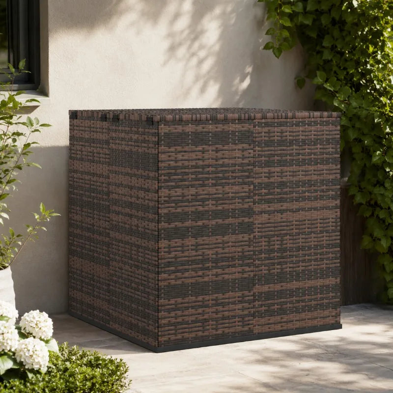 Utomhus Trädgårdskuddsbox 100×97,5×104 cm Rattan-look – Brun Patio & Balkong