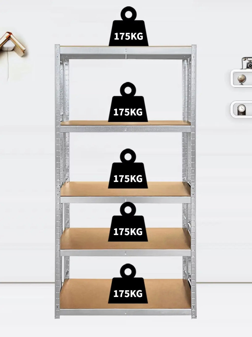180 cm Hyllsystem 5 Lager 875 kg Lastkapacitet – Lagerhylla Garage & Förråd