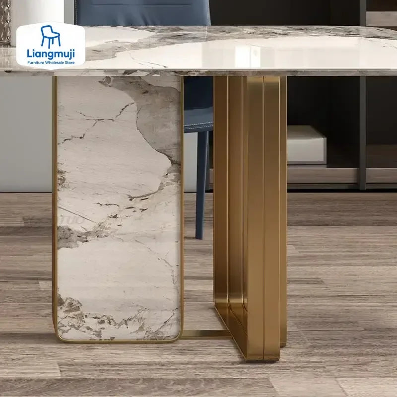 Minimalistiskt Rektangulärt Marmormatbord – 4 Stolar