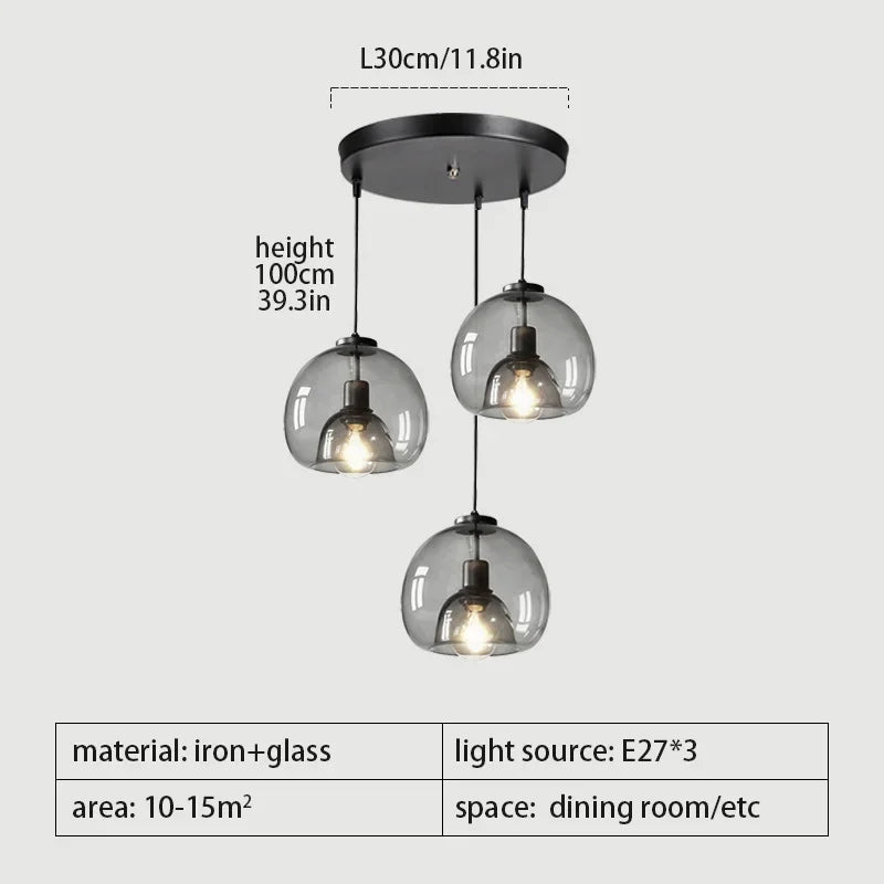 Glas LED Takkrona Bar – Modern Grå Konst Hänglampa