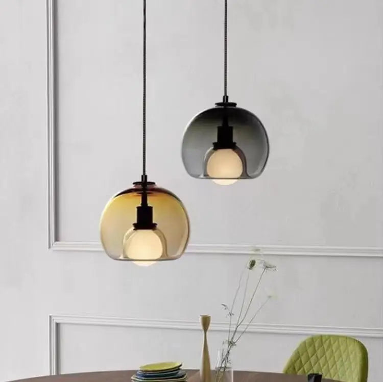 Glas LED Takkrona Bar – Modern Grå Konst Hänglampa