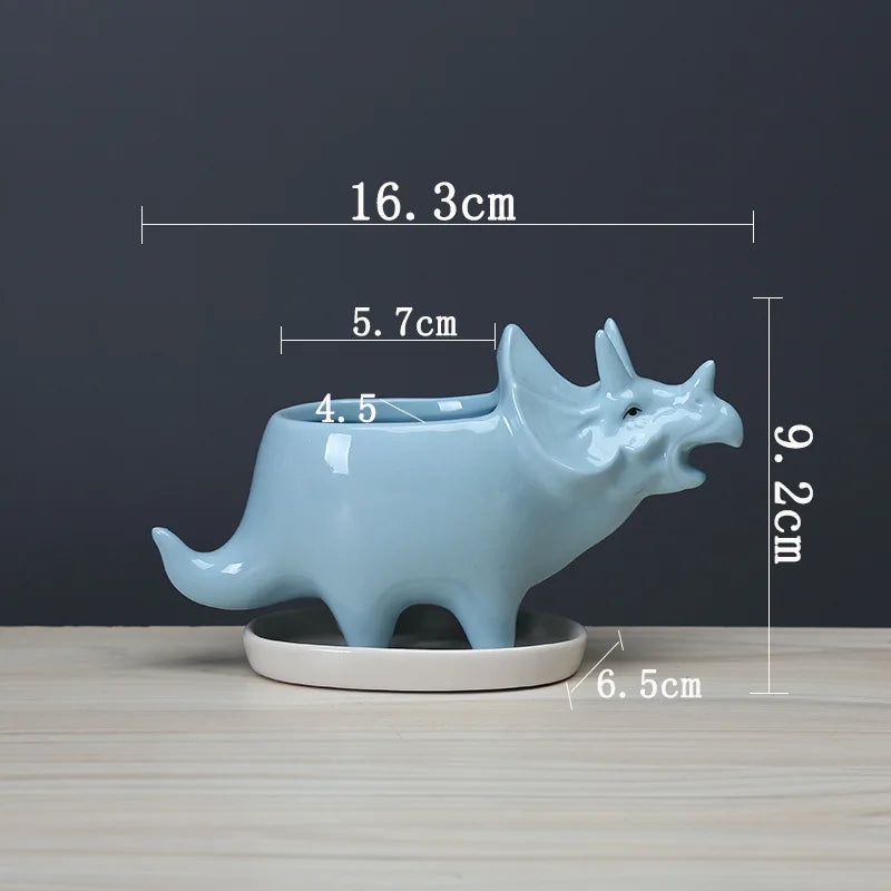 Dinosaurie Keramikvas med Dräneringshål – Succulent & Kaktus Barnrum